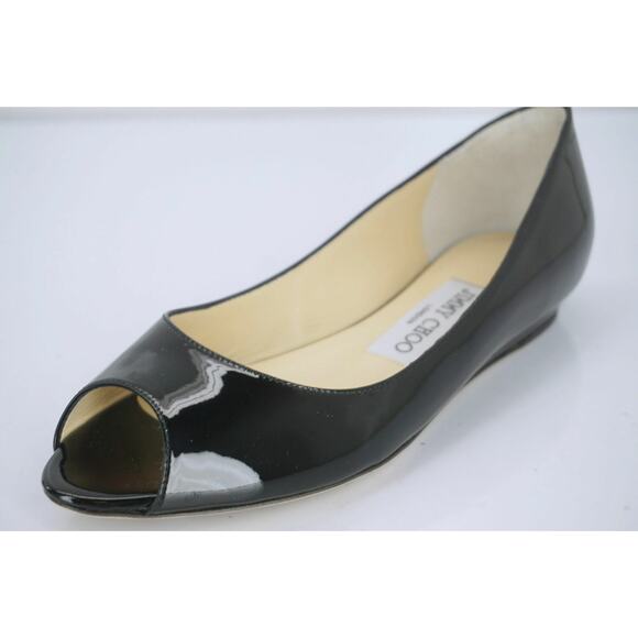 Jimmy Choo Beck Black Patent Open Toe Mini Wedge Pumps  New - Picture 1 of 10